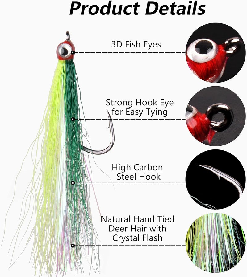 FUSIGO Clouser Minnow Fishing Flies, 10pcs Saltwater Fly Fishing Lures Hand Tied Clouser Minnow Fly Streamer Hooks for Bass Striper Flounder Saltwater Freshwater - Image 2